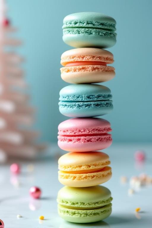 A tall, elegant tower of pastel-coloured macarons.